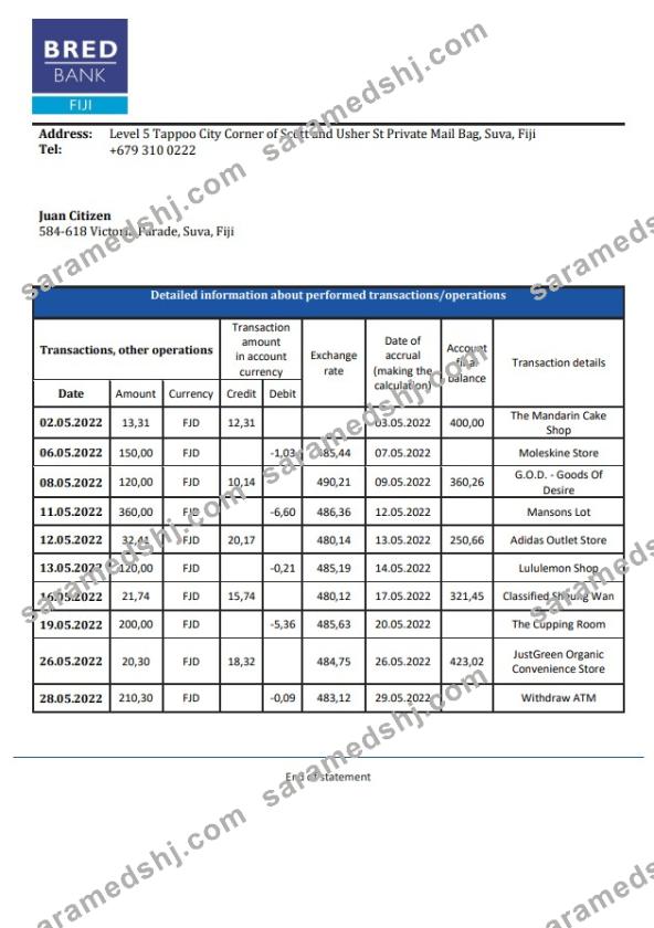 Fiji Bred Bank statment